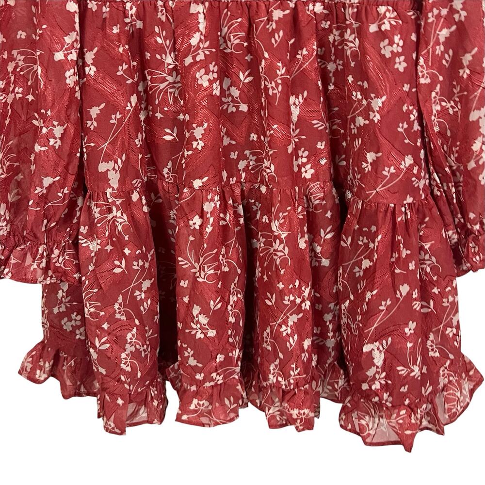 Lulus Too Cute Floral Print Smocked Long Sleeve Mini Dress Size Medium Red - Picture 7 of 9